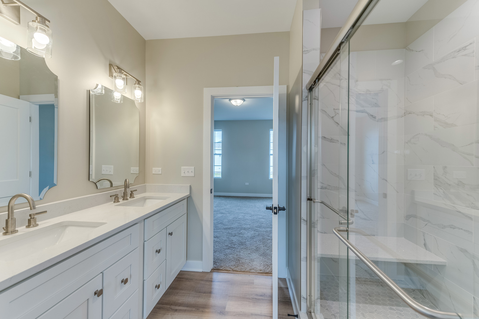 1104 Freedom Road Elburn, IL 60119 - Photo 14 of 24 a bathroom with a double vanity sink and mirror