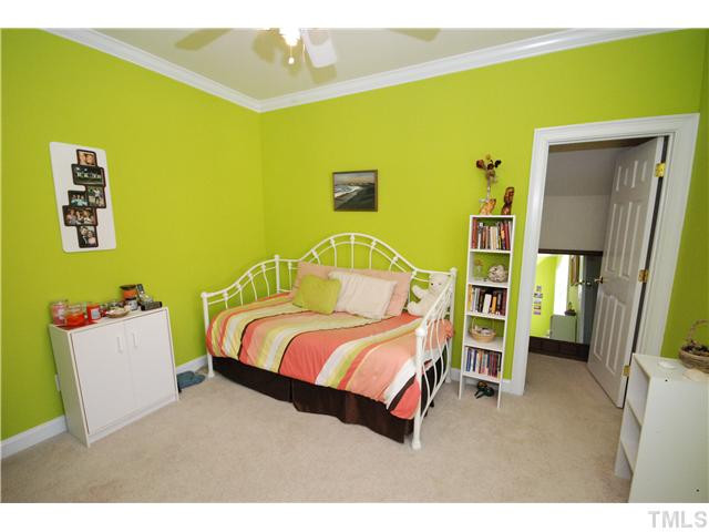 5308 Tallowtree Drive Raleigh, NC 27613 - Photo 16 of 25 This colorful bedroom has a walk in closet, ceiling fan and even crown molding! In fact, all five bedrooms have walk-in closets, ceiling fans, and crown molding!! Bedroom