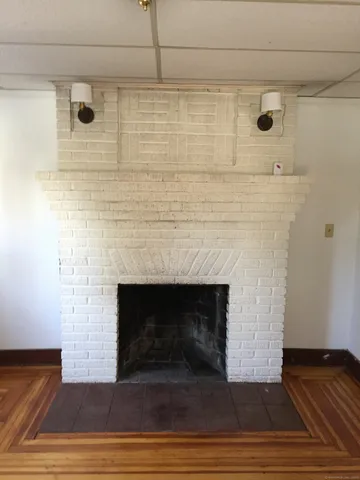 a living room with a fireplace