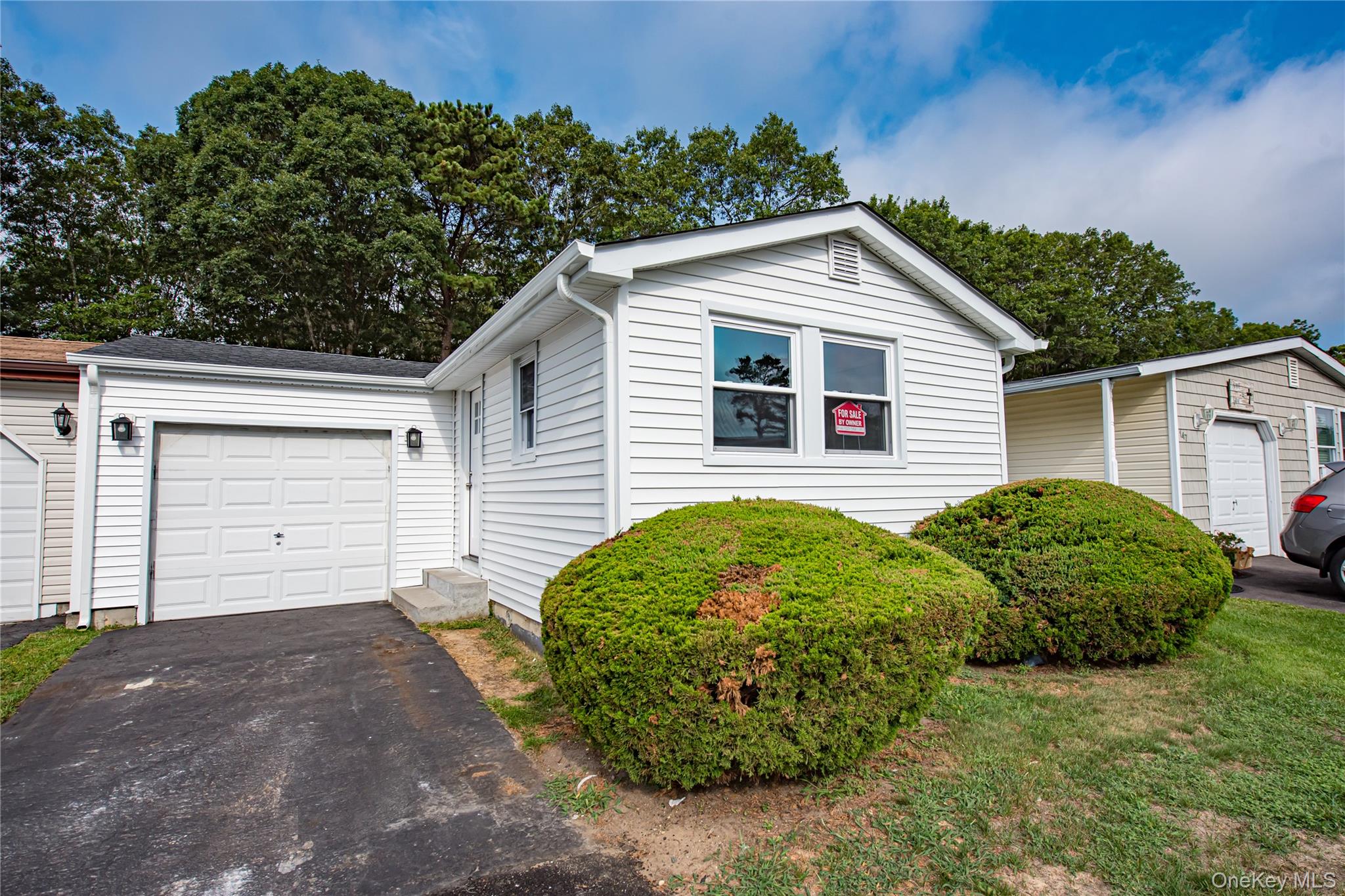 a view of a house with a yard and garage