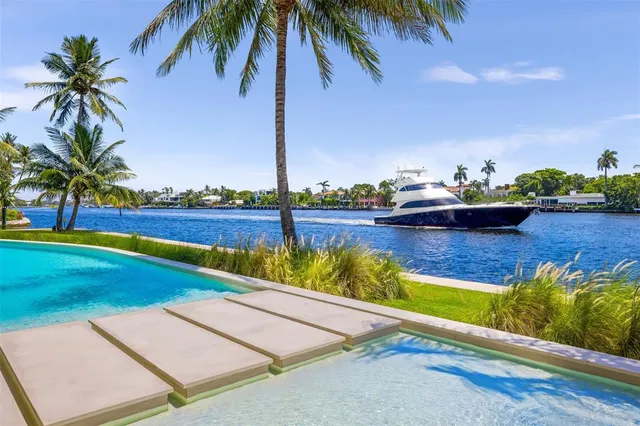 a view of a lake with a yard