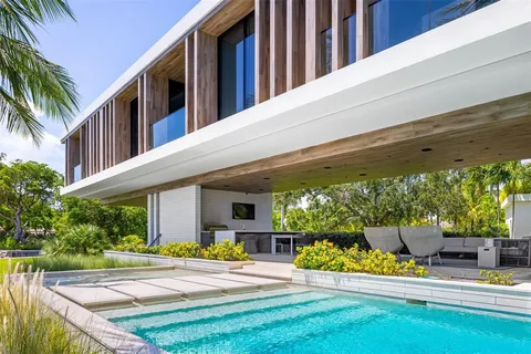 a view of a swimming pool with a garden