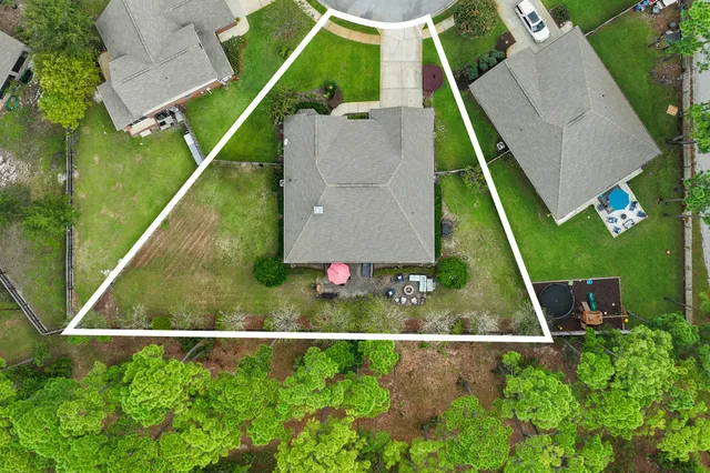 an aerial view of a house