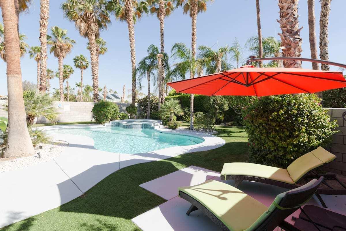 68645 Risueno Road Cathedral City, CA 92234 - Photo 2 of 17 a view of a patio with swimming pool and furniture