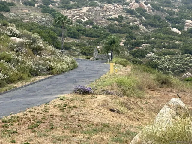 a view of a road with a houses