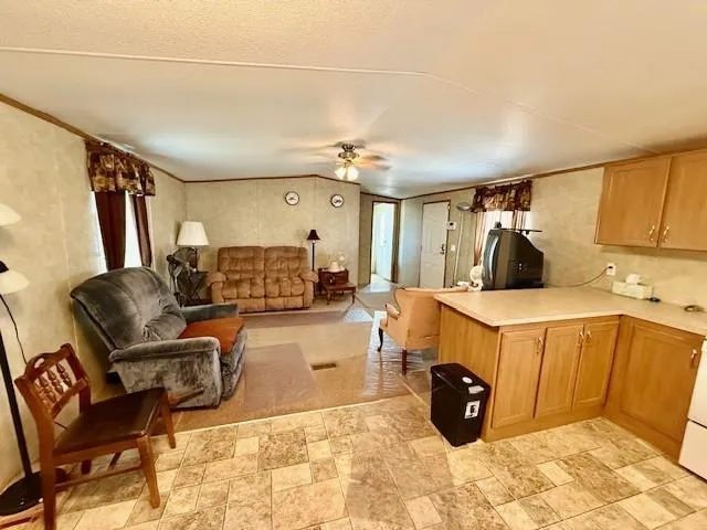 an empty room with fan