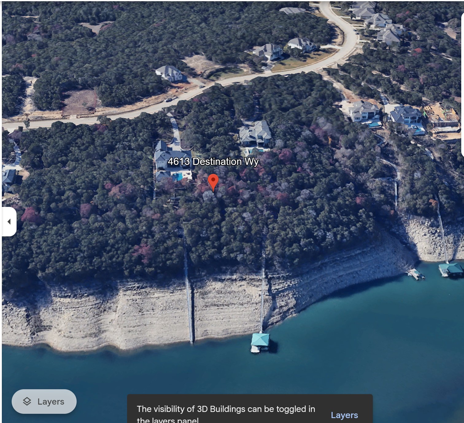 4613 Destination Way Jonestown, TX 78645 - Photo 8 of 14 Back Aerial View Of Lot. This Lot Includes Water Rights ~ .7828 Acres Of Property ~ Ownership Of Dock & Ability To Add Boat Ramp.