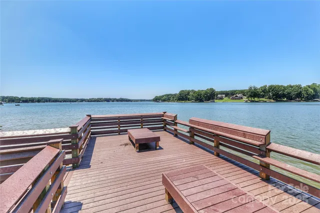 a view of a lake with a garden