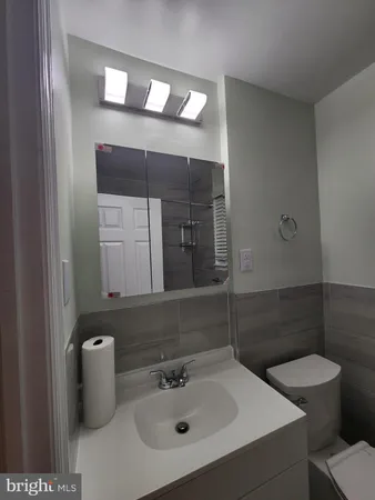 a bathroom with a toilet a sink and a mirror