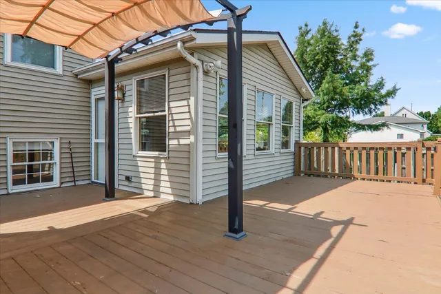 a porch with seating space