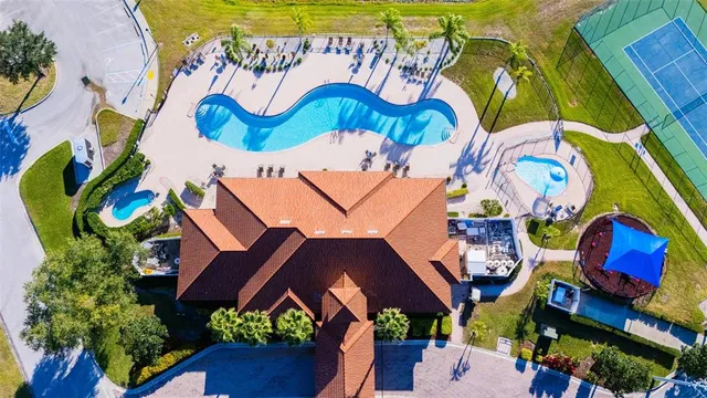 an aerial view of a house
