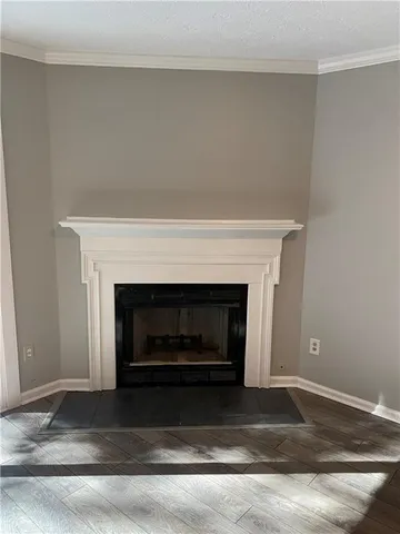 a living room with a fireplace