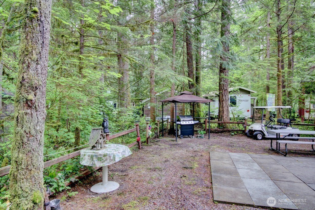 25-1 Goldrush Road Deming, WA 98244 - Photo 4 of 38 a view of a patio with table and chairs under an umbrella