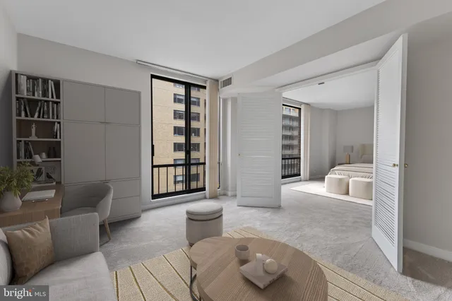 a view of an empty room with a window