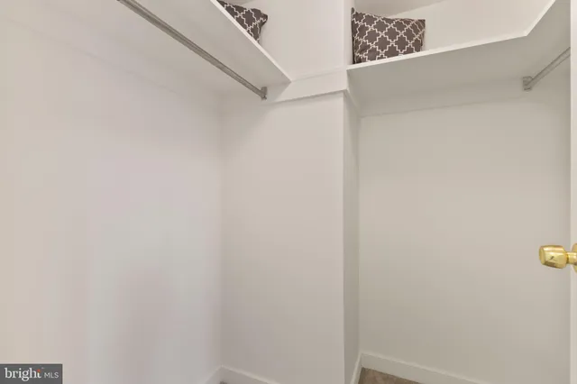 a bedroom with a bed and walk in closet