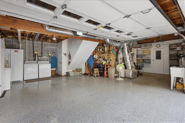 a view of a storage room with gym equipment
