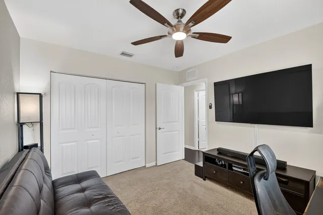 a view of a field with a tree