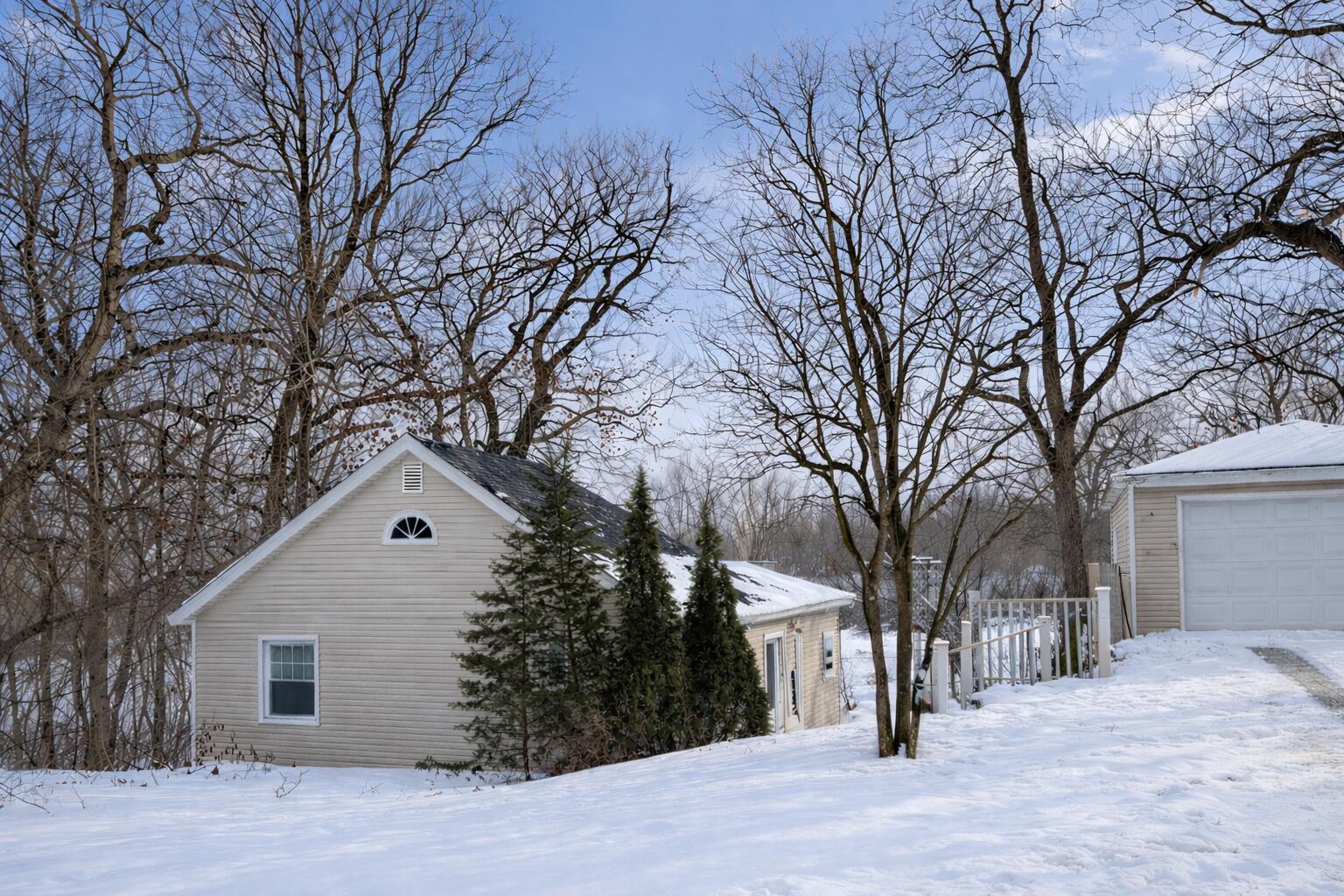 a view of house with a yard covered with snow