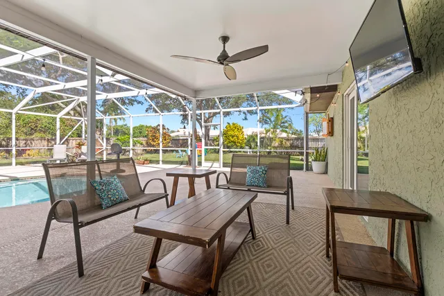a dining room with furniture