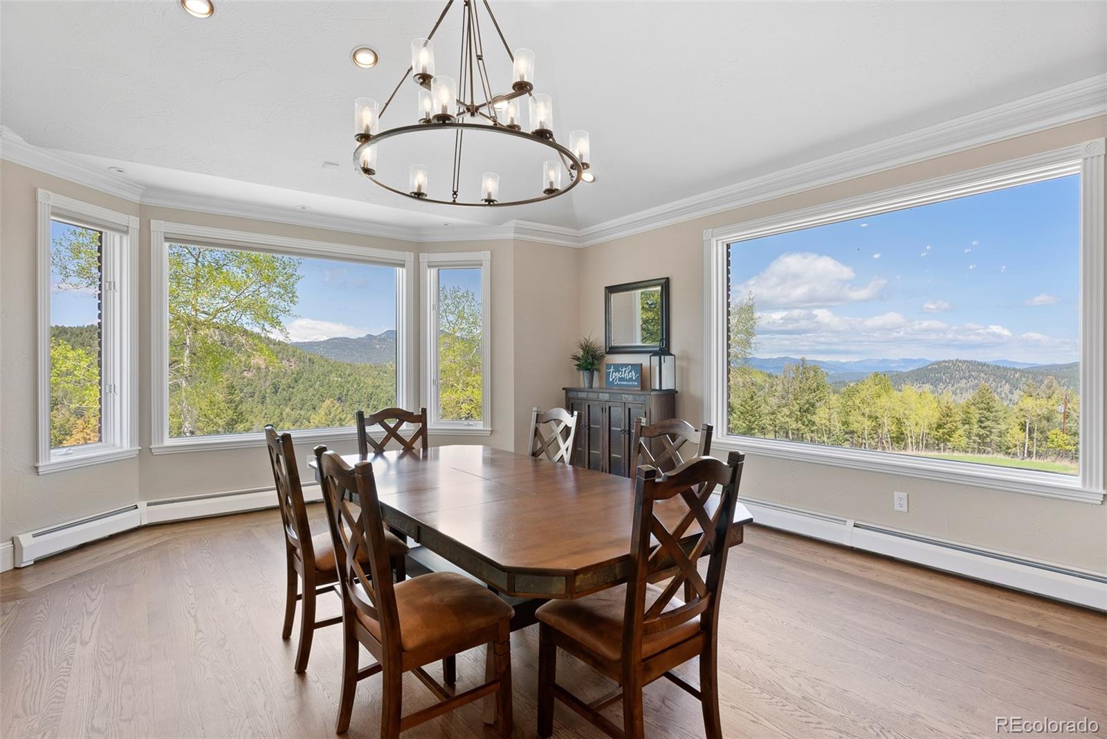 26271 Richmond Hill Road Conifer, CO 80433 - Photo 32 of 50 a view of a dining room with furniture window and outside view