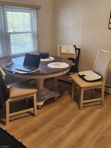a table and chairs in a room