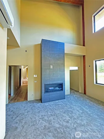 a view of a hallway with front door