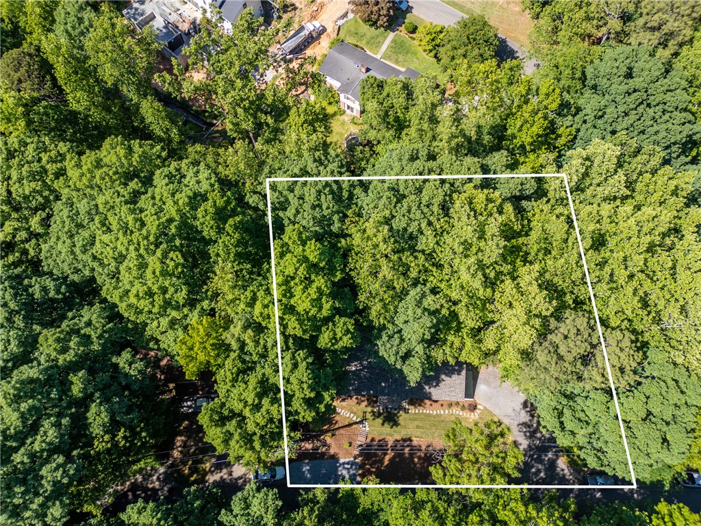 309 Woodland Way Clemson, SC 29631 - Photo 41 of 43 This lush aerial view showcases a verdant property with mature trees surrounding a home.