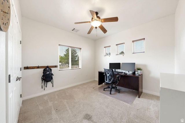 7776 Wagon Road East St. George, UT 84770 - Photo 31 of 76 Office area featuring light carpet and ceiling fan