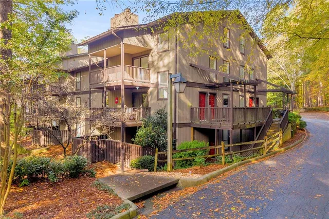 a view of a building with brick walls