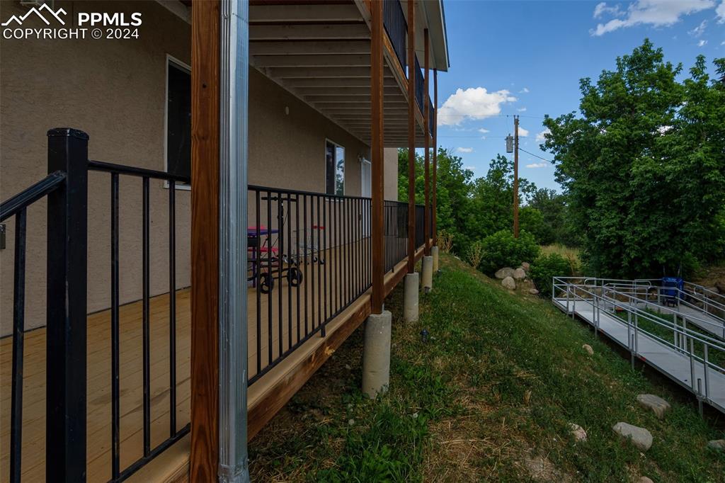 a view of a balcony with an outdoor space