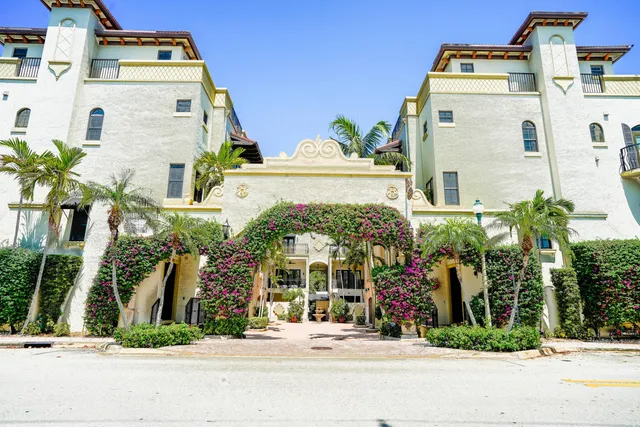 front view of a building with a street