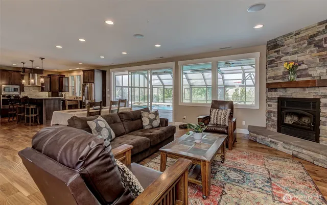 a view of swimming pool with furniture