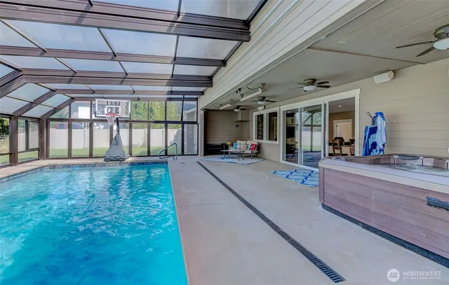 a view of a hall with a couch