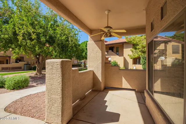 a view of a house with a floor to ceiling window and tree