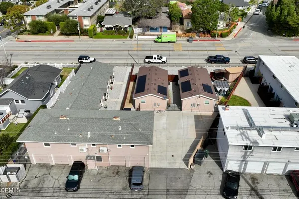 an aerial view of a large parking space