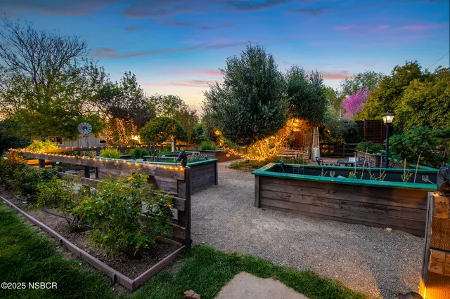 a view of a bench in a garden