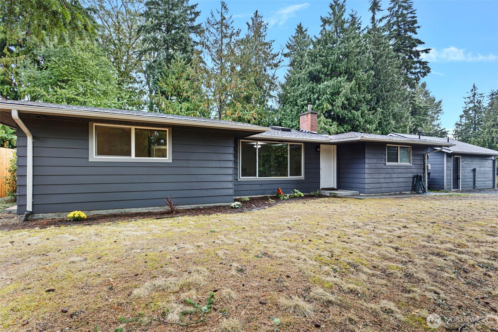 11705 Silver Way Everett, WA 98208 - Photo 1 of 26 a backyard of a house with large trees and wooden fence