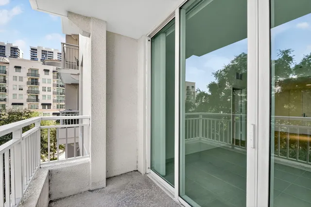 a view of a building from a balcony