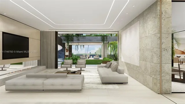 a view of a house with a yard and potted plants