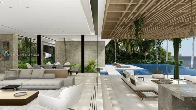 a view of a patio with couches table and chairs with potted plants