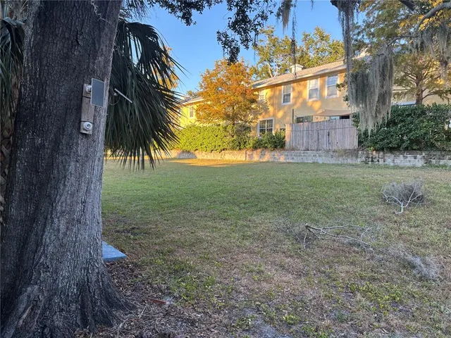 a view of a yard with a tree