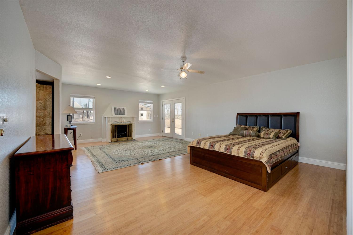 4427 East Catlett Road Lincoln, CA 95648 - Photo 30 of 51 a spacious bedroom with a bed windows and a fireplace