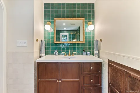 a room with a sink and a window
