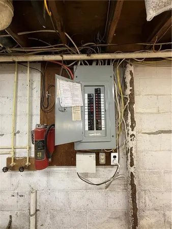 a view of a storage room with furniture