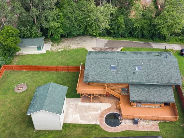 an aerial view of a house