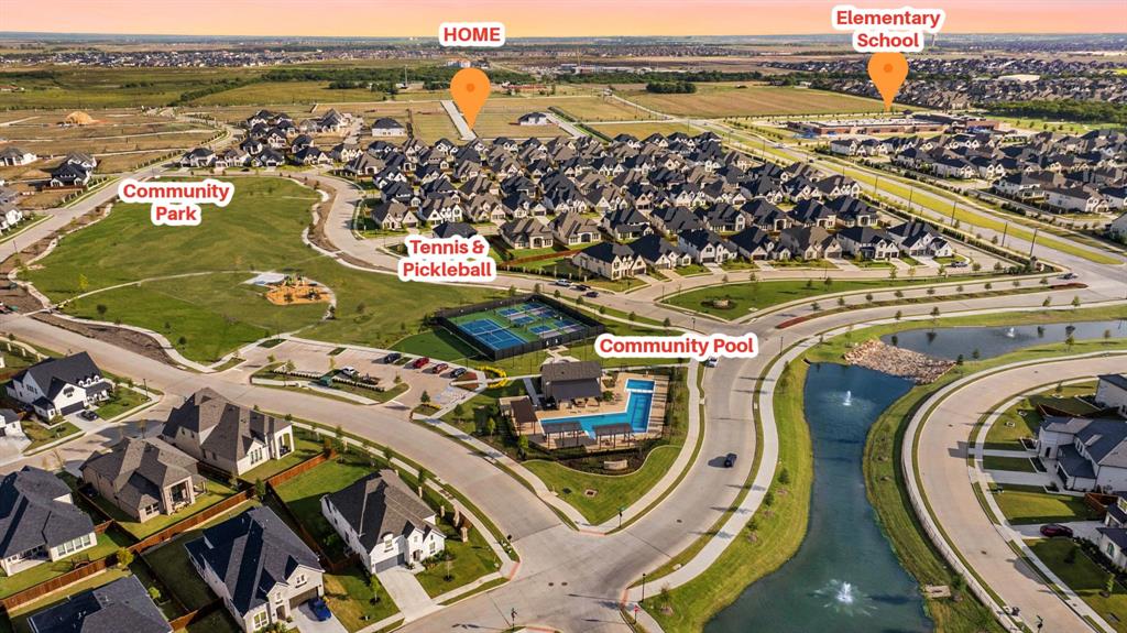 2560 Shady Trail Prosper, TX 75078 - Photo 2 of 40 an aerial view of a swimming pool with outdoor seating and city view