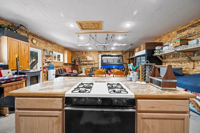 a view of a balcony with door