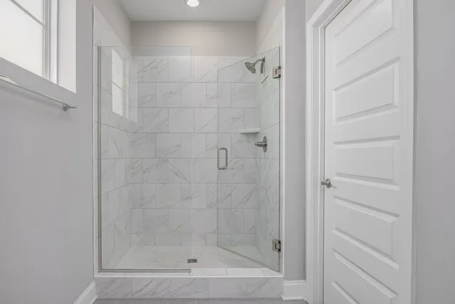 a bathroom with a shower