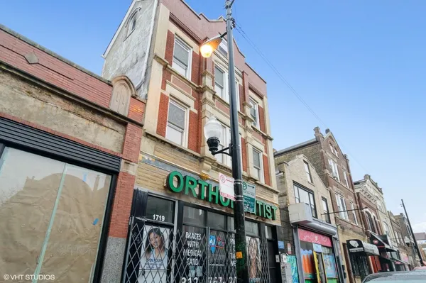 a view of a building from a balcony