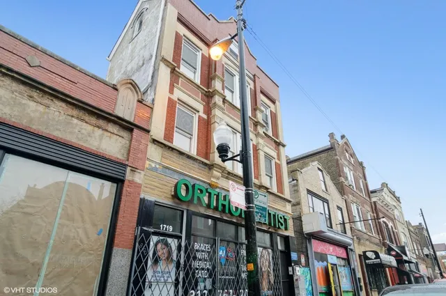 a view of a building from a balcony